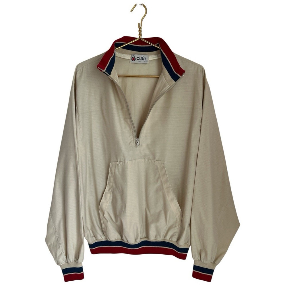 Windbreaker Pullover XL 1/4 Zip Duffel by JMA‎ Y2K Retro Cream Red Blue VTG RARE